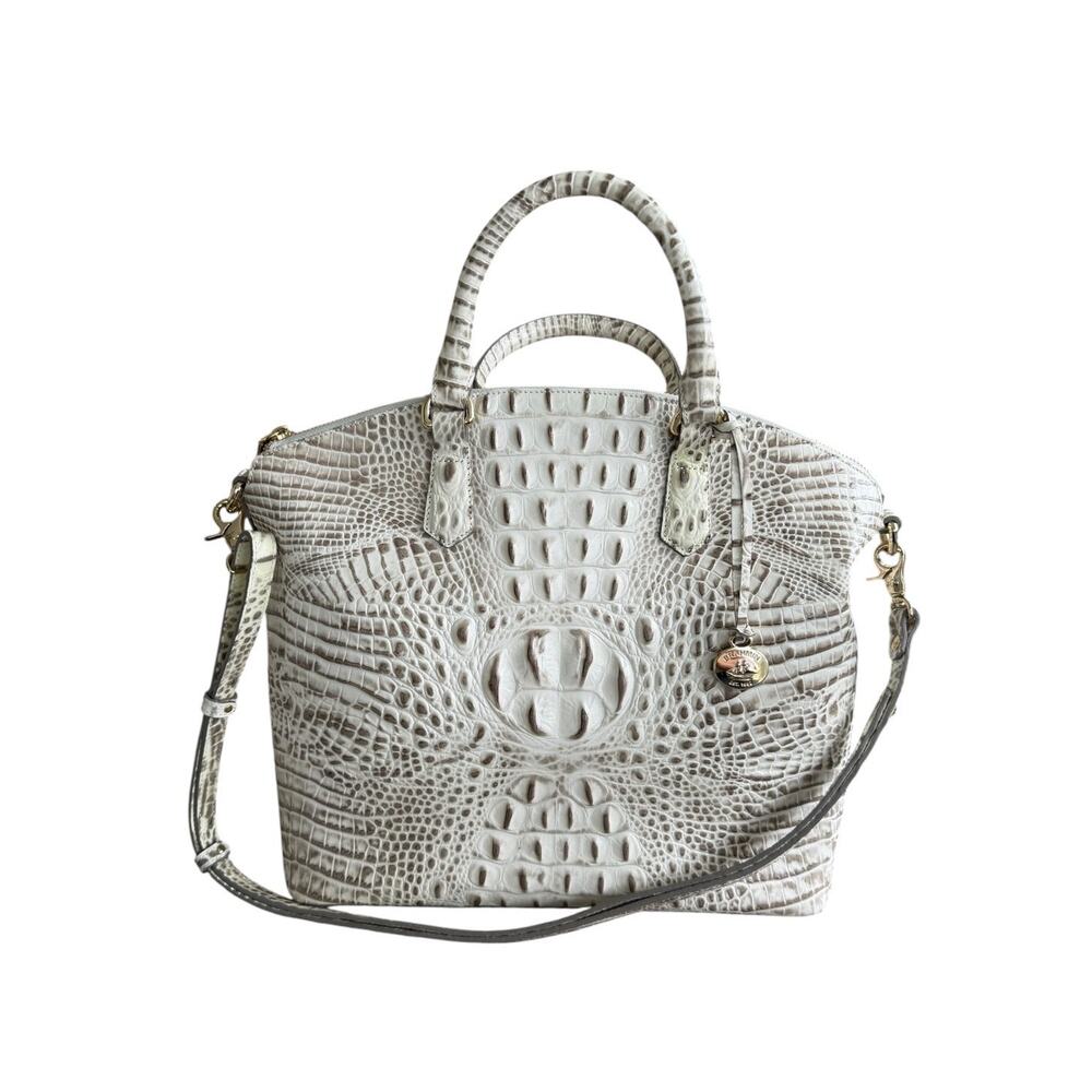 Brahmin Large Duxbury Satchel Limestone Melbourne Croc Embossed Leather Handbag